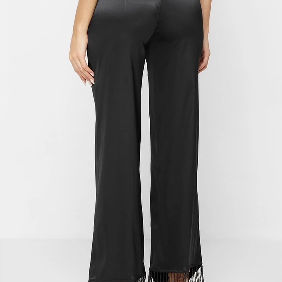 Maniére de Voir - Black Satin Trousers Pants with Beaded Fringe - Picture 5 of 7